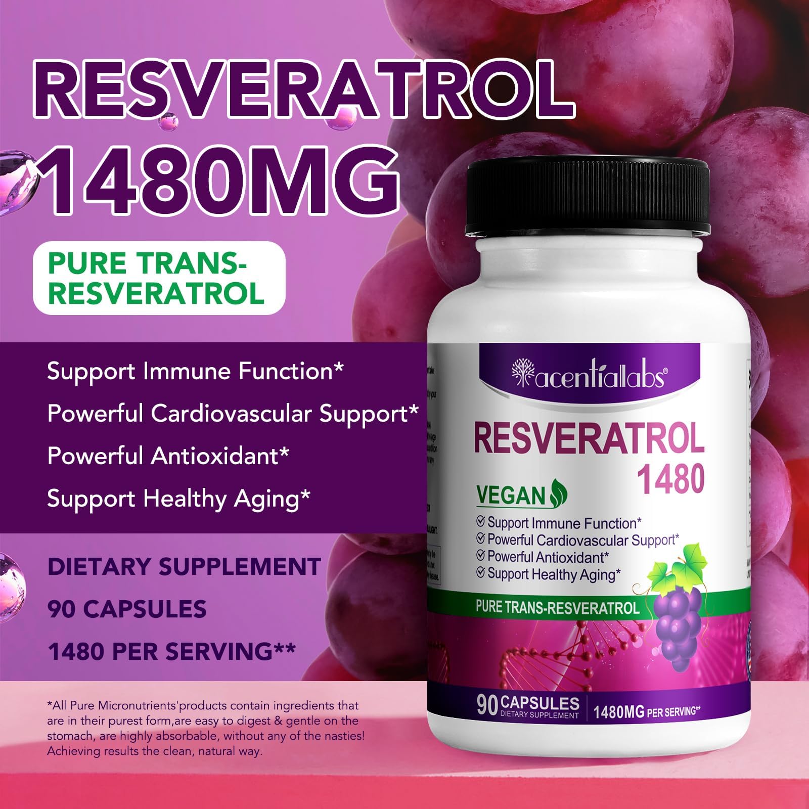ZIXAOK Resveratrol en frasco de 90 cápsulas para uso diario.