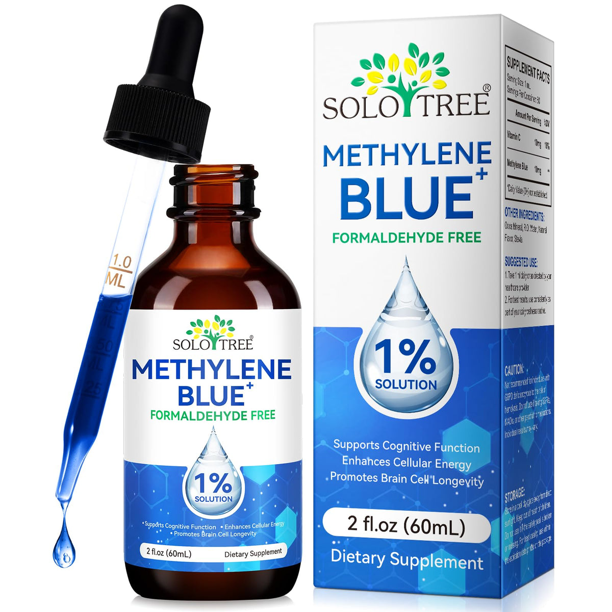 ZIXAOK Ultra Metileno Azul en botella de vidrio, apoya claridad mental diaria.
