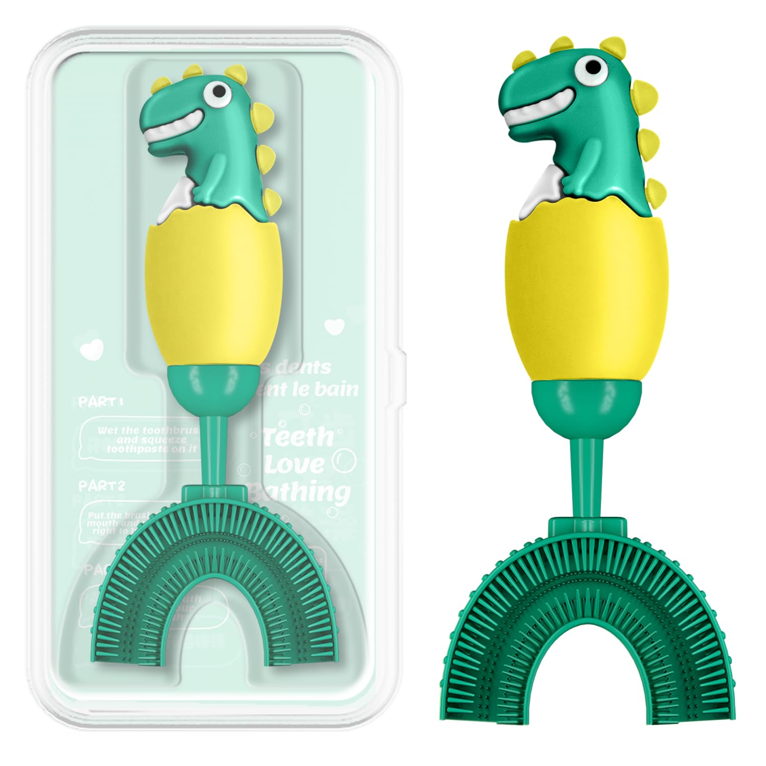 Cepillo U ZMRZ para niños 2-7 en amarillo, limpieza 360° para dientes y encías.