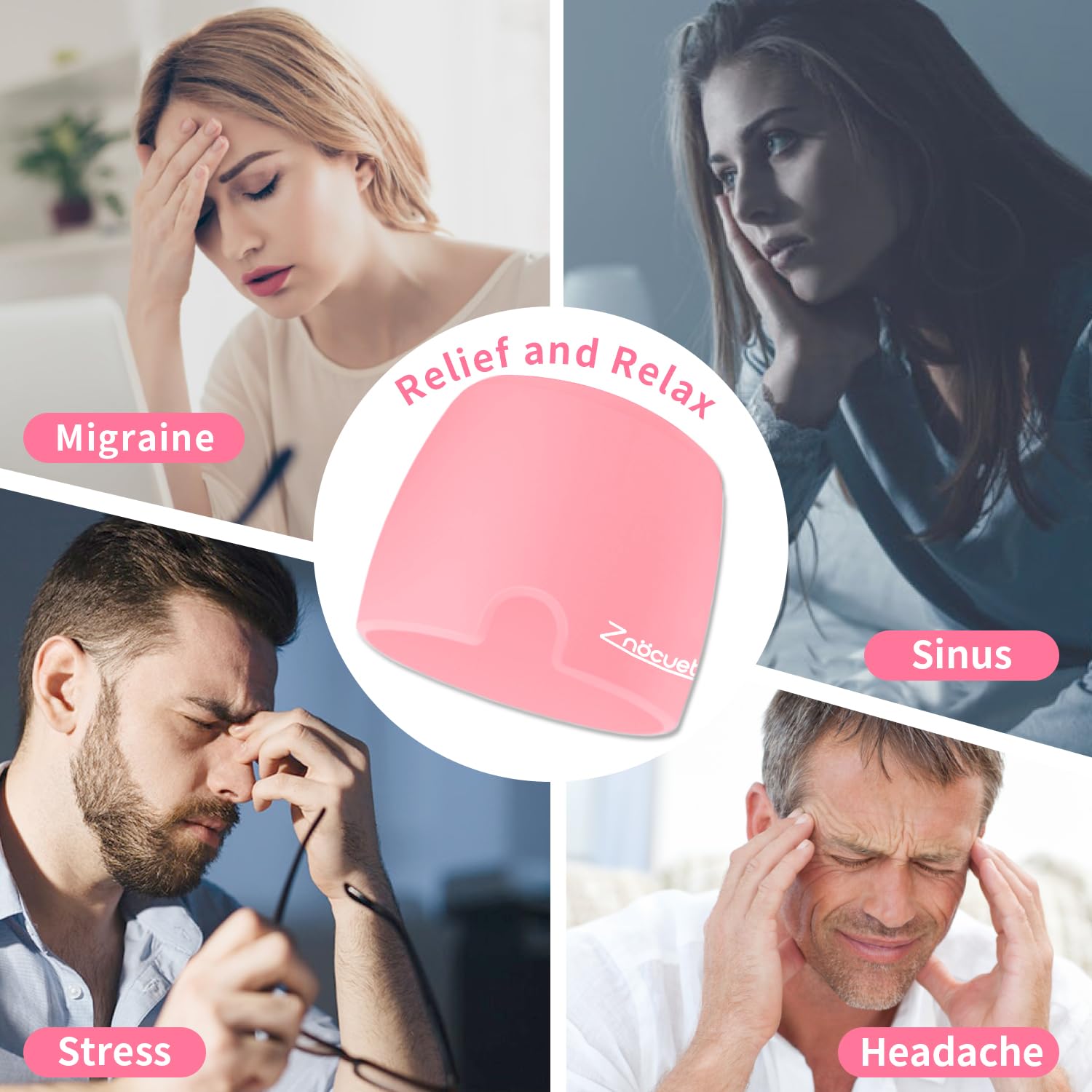 ZNÖCUETÖD gorra confort-relajación, descanso para cabeza y ojos.