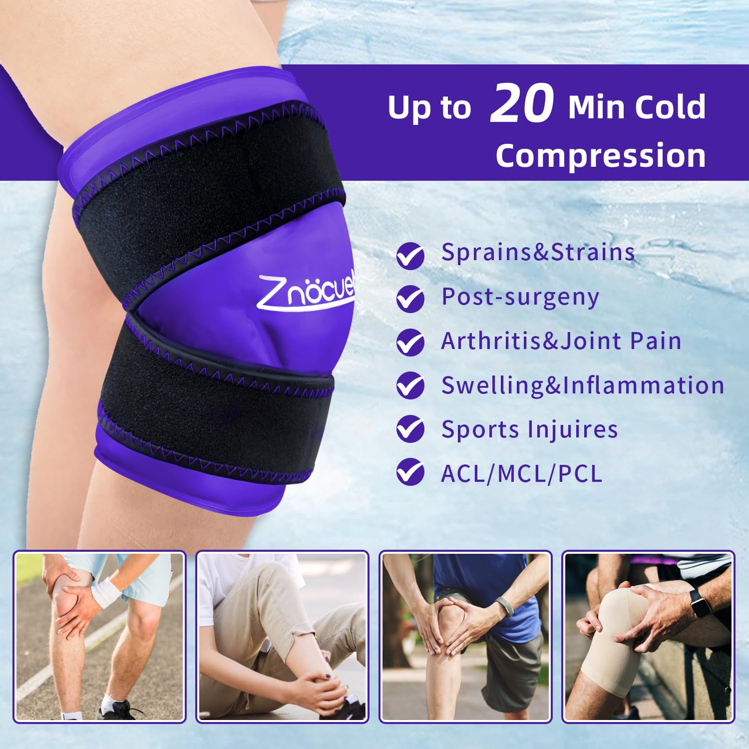 znocuetod gel-frio-rodilla-flexible, gel congelado mantiene flexibilidad para uso prolongado.