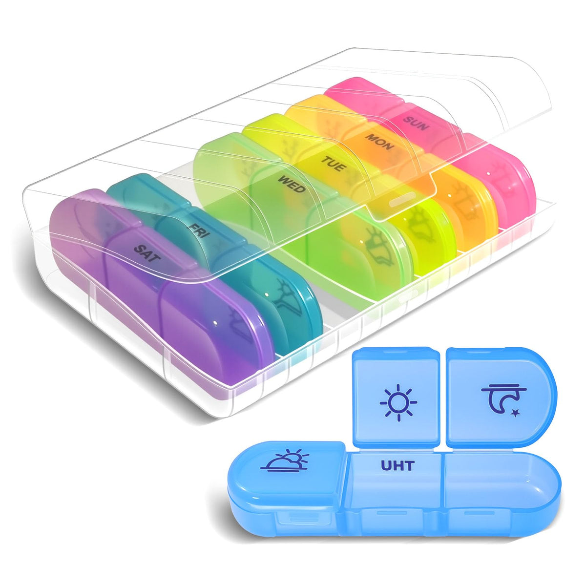 Zoiydals organizador semanal de pastillas con compartimentos de mañana, mediodía y noche para uso preciso.
