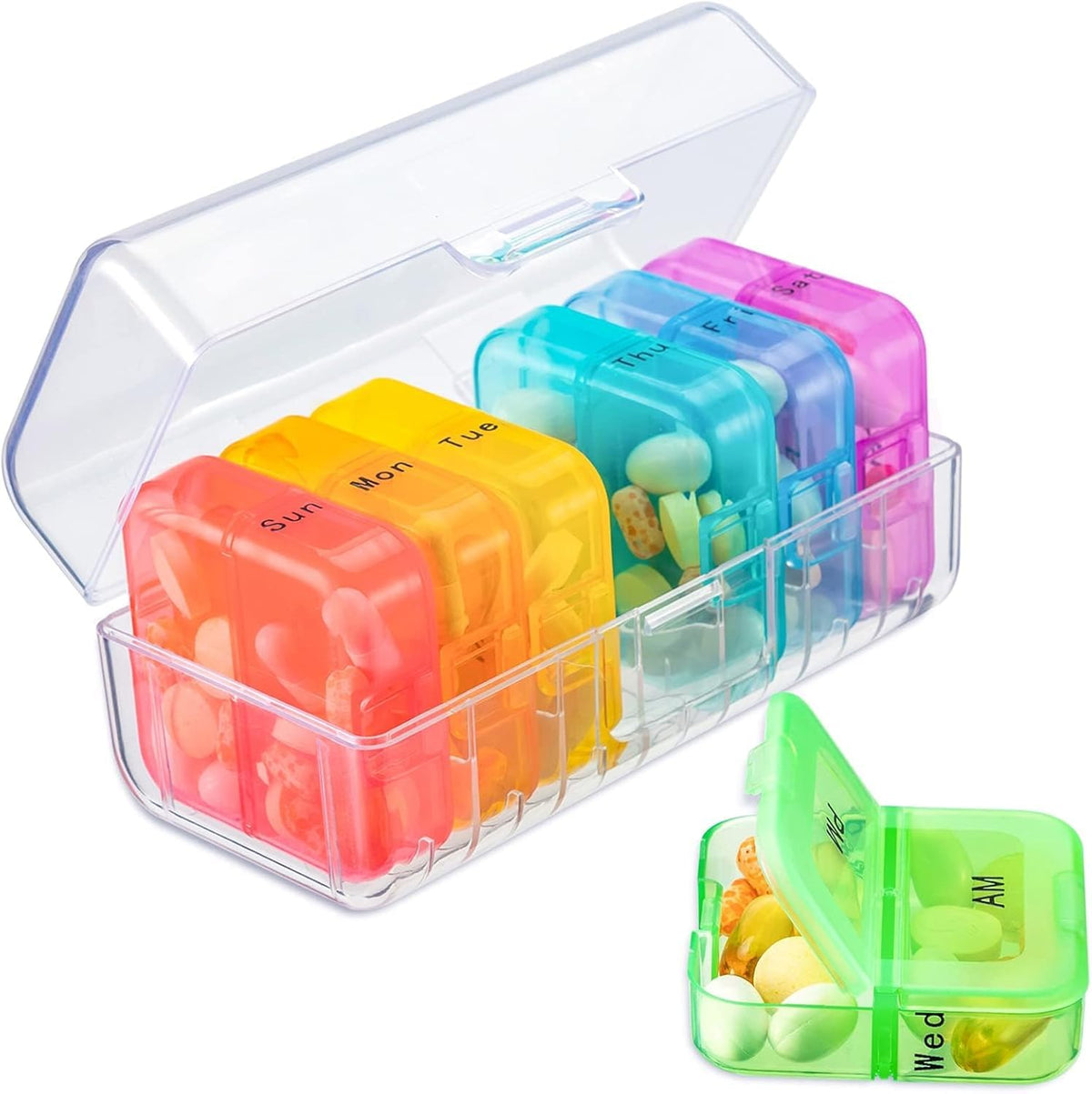 Zoksi organizador de pastillas con apertura doble de 180°, fácil de usar