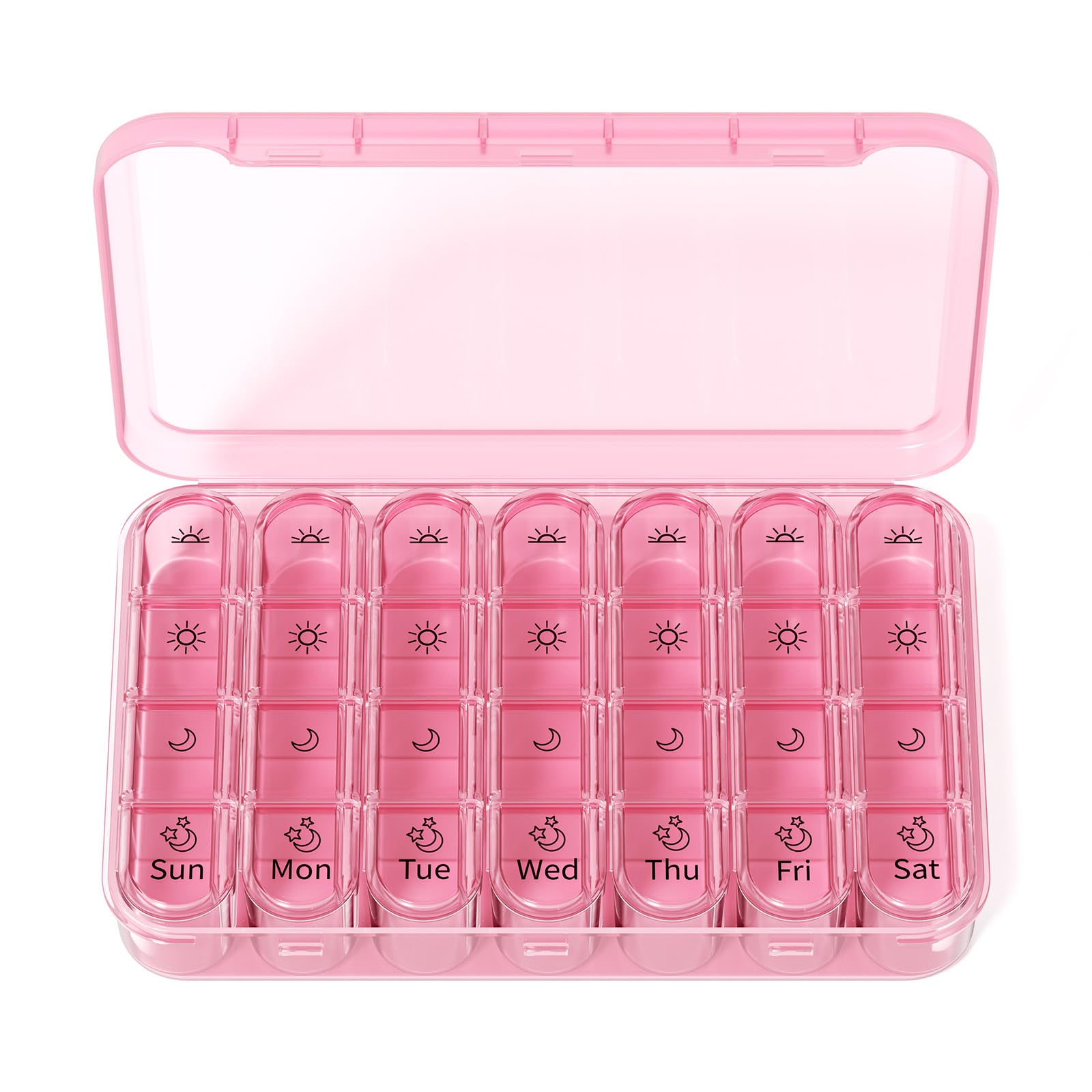 Zoksi organizador semanal rosado, 28 compartimentos, ideal para dosis semanales.