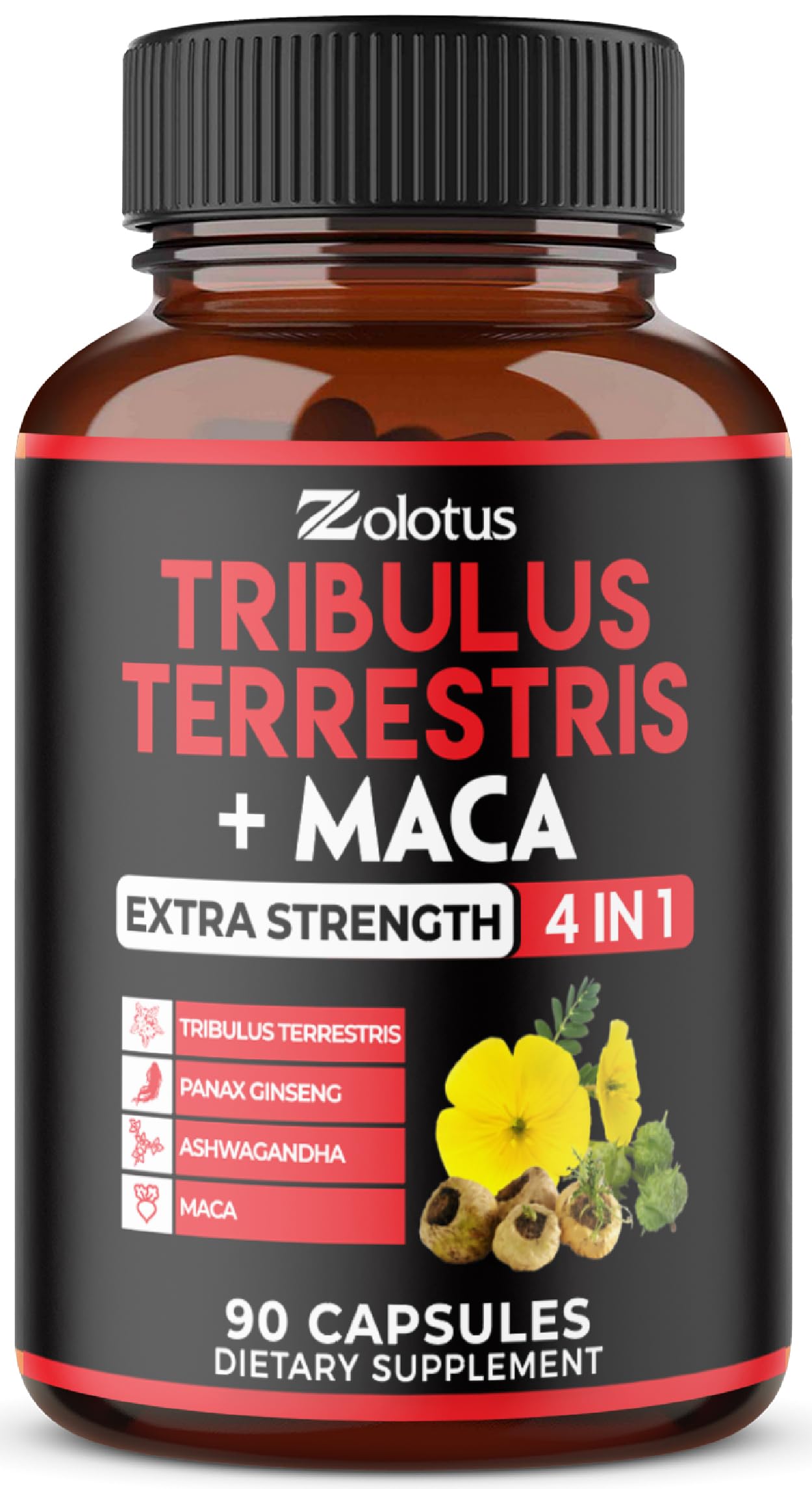 Frasco de Zolotus Premium Tribulus, cápsulas para uso diario.