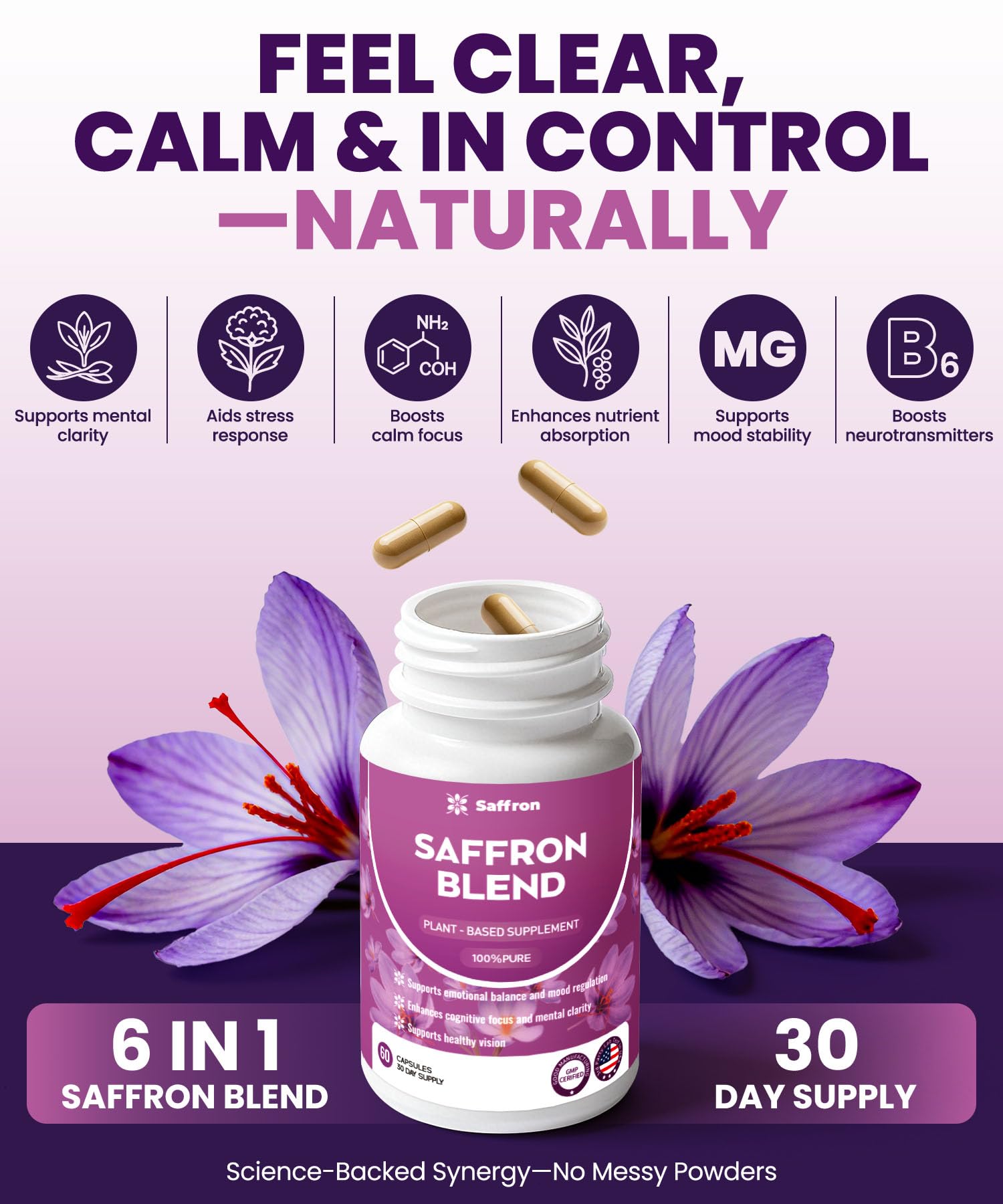 ZonaVitalis etiqueta de azafrán, ingredientes clave para claridad y balance emocional.