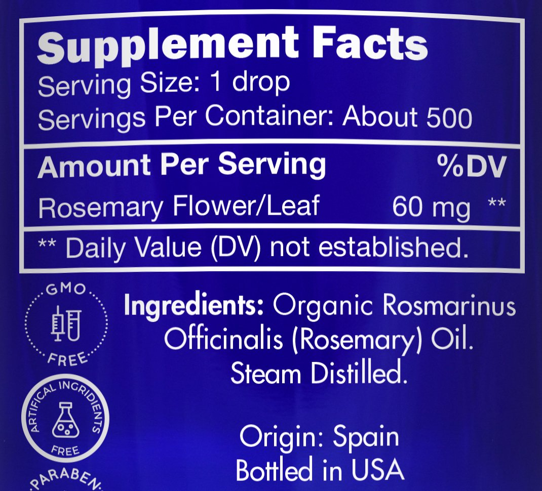 Zongle Therapeutics Romero aceite gotas en mano, uso suave y aromático.