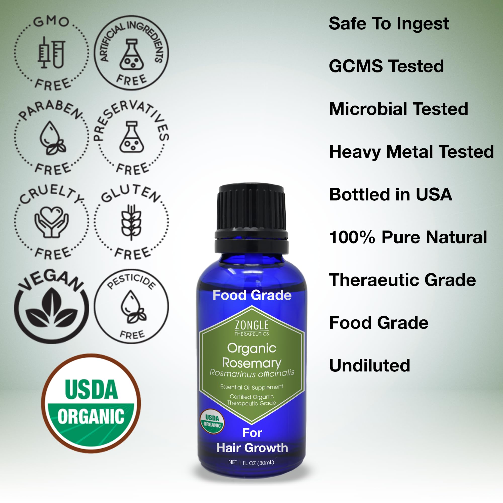 Zongle Therapeutics Romero aceite aroma herbáceo en plato de cocina.