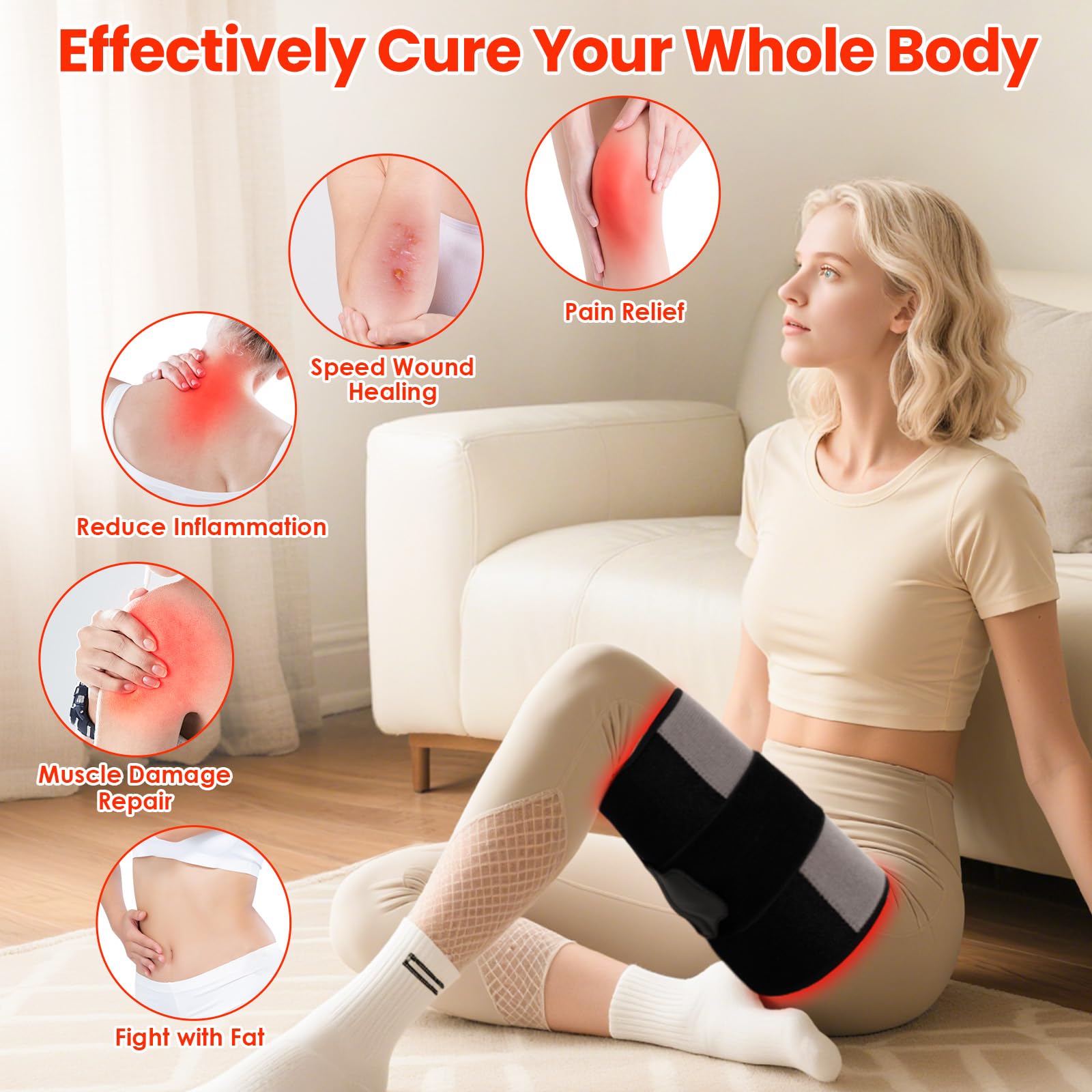 ZonGym Pad luz roja, enfoque rodilla, facilita movilidad y confort.