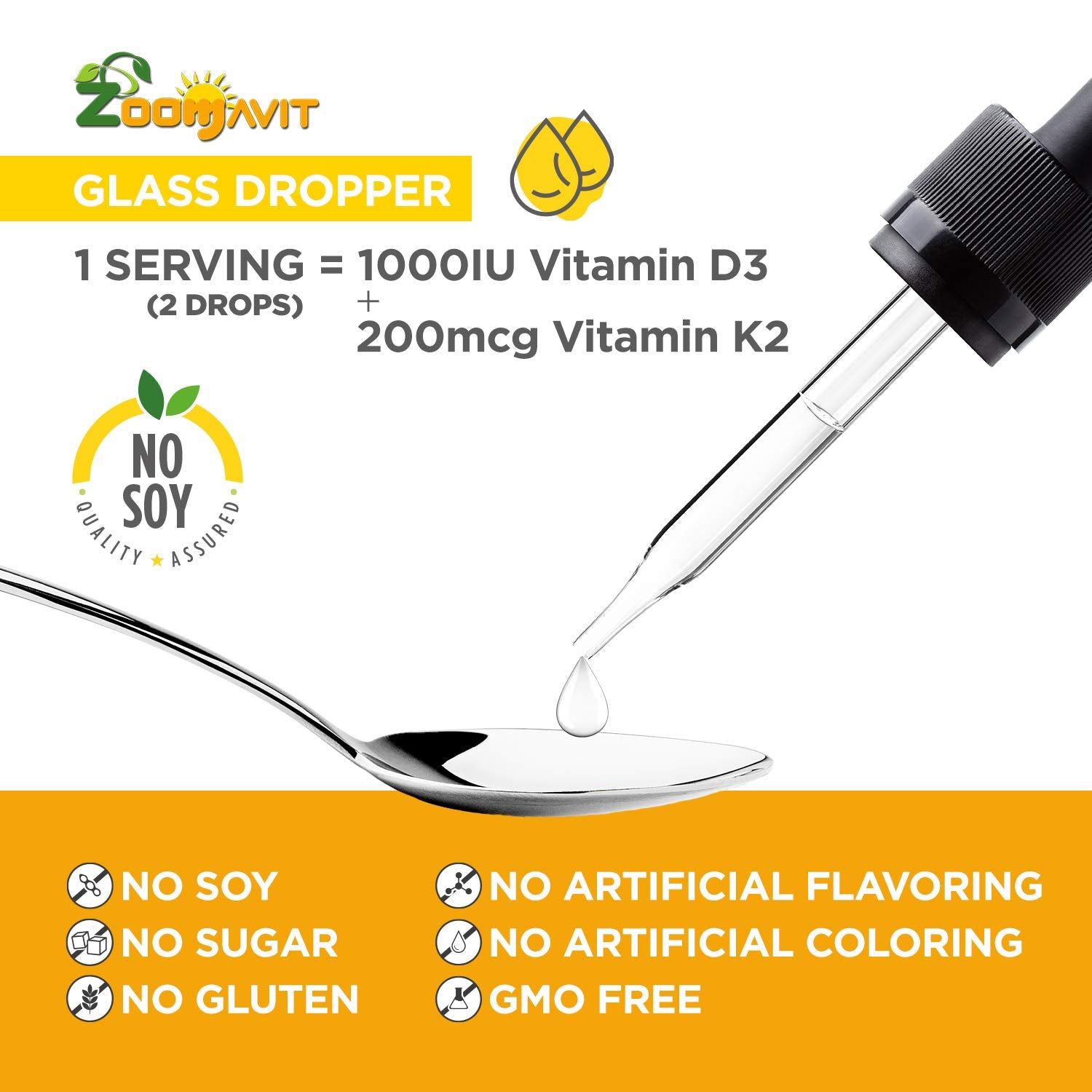 Etiqueta de Zoomavit con símbolo vegano y lista de ingredientes.