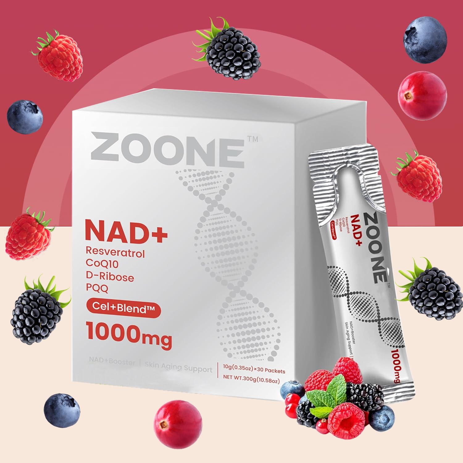Espacio en el escritorio con Zoone NAD Resveratrol para foco