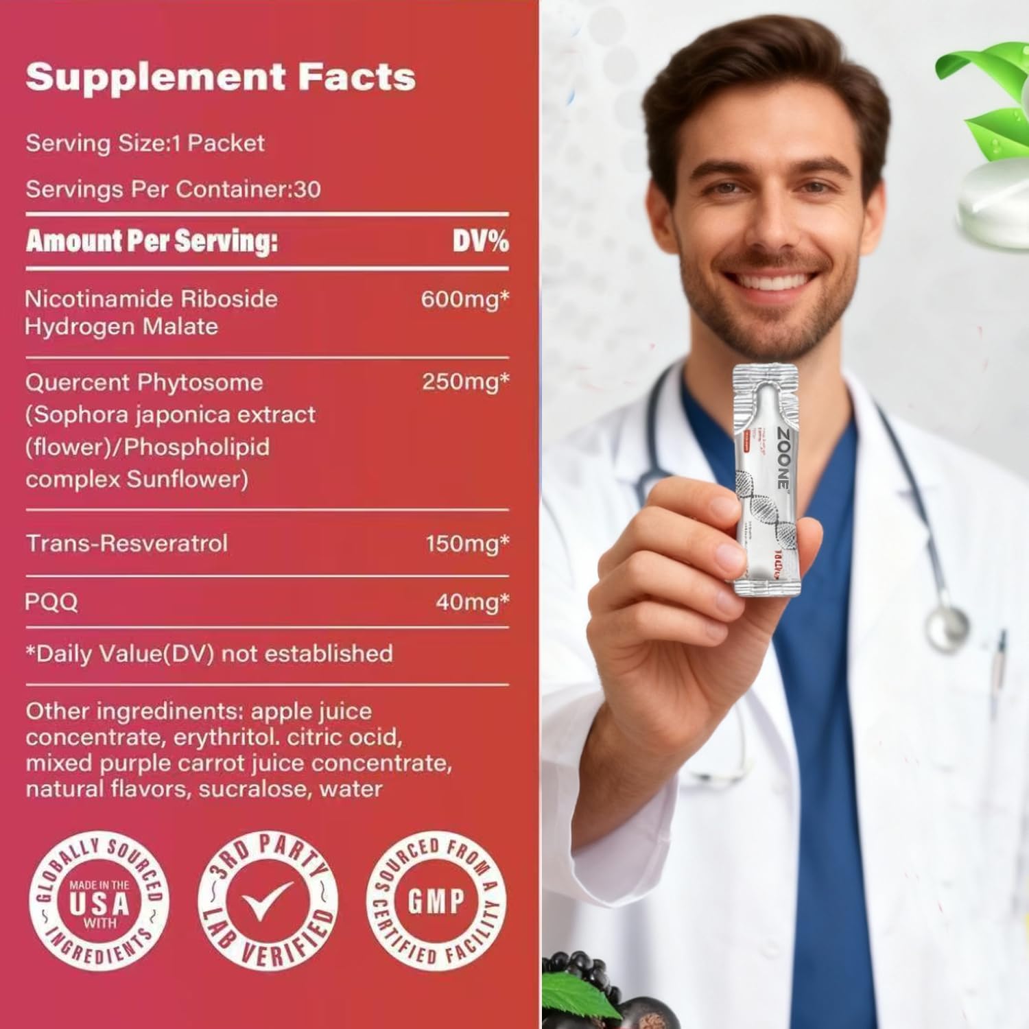 Gotero de Zoone NAD Resveratrol para dosificación rápida