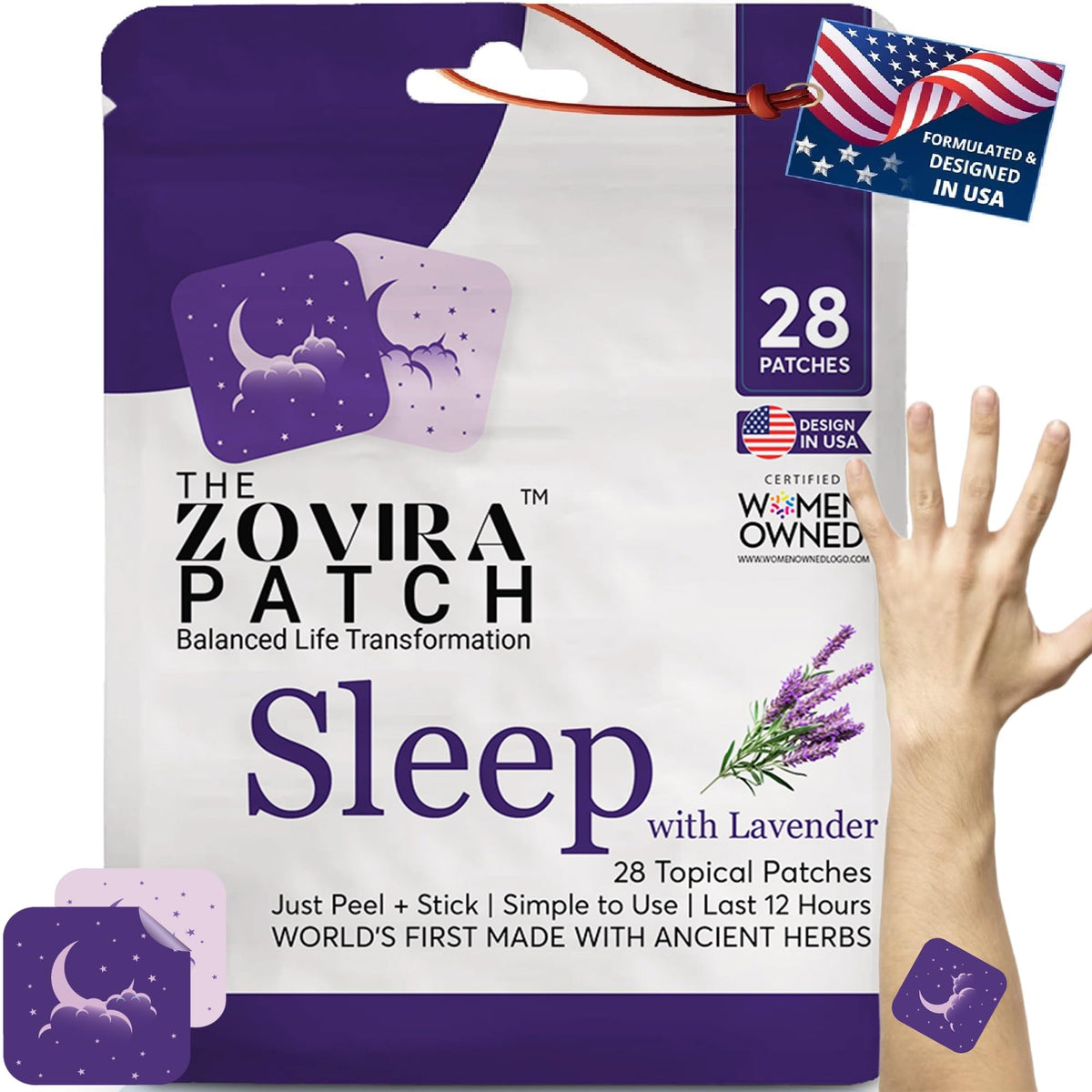 Parche Zovira Sleep en la pulsera, aroma calmante para facilitar la relajación nocturna.