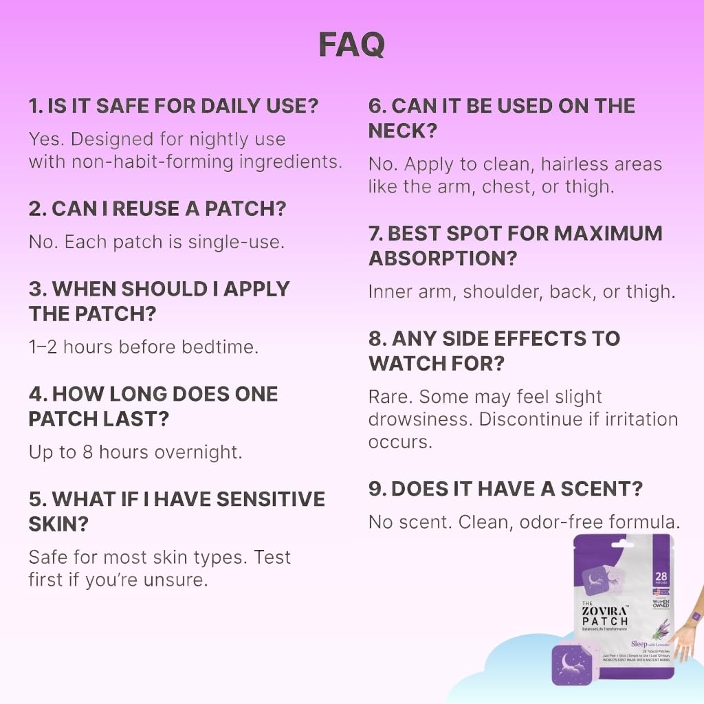 Zovira Sleep Patch para viaje, solución discreta para noches fuera de casa.