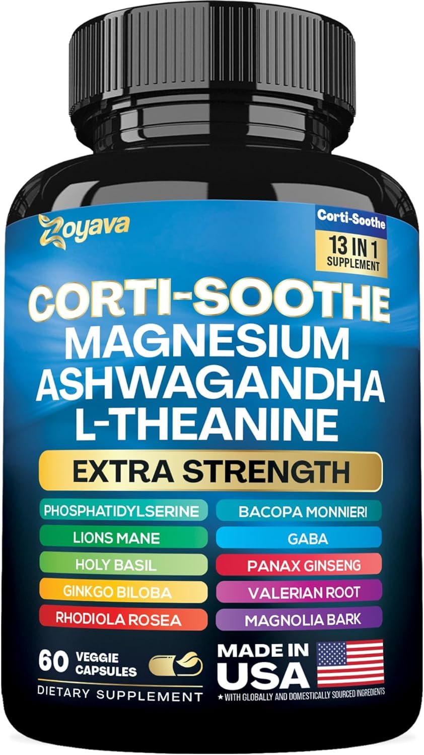 Zoyava Corti-Soothe: botella de cápsulas para relajación diaria.