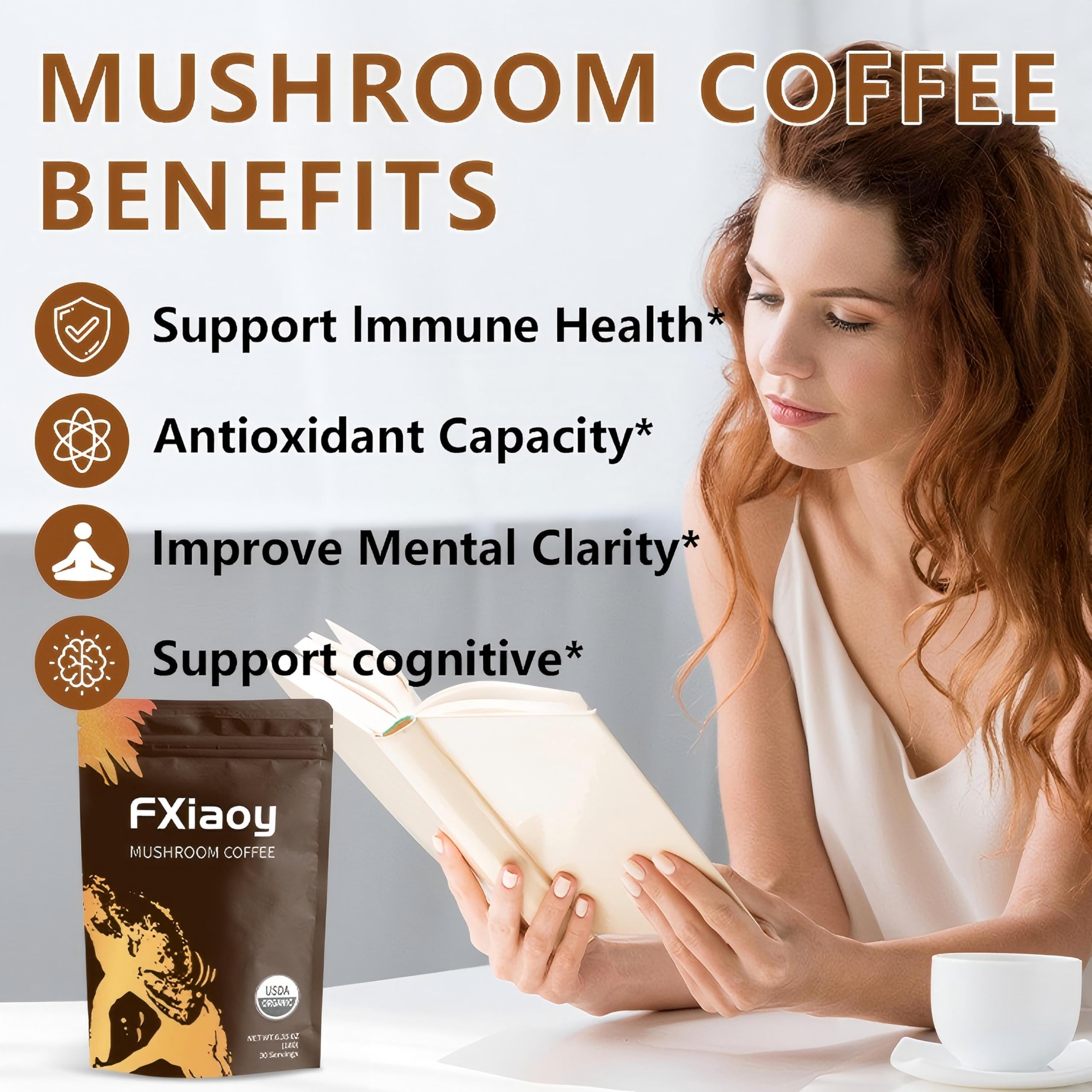 Taza de café ZREVSB con hongo cordyceps para energía suave.