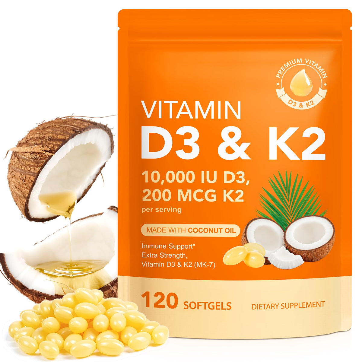 ZROGJBMK Vitamina D3 K2 en botella capsulas-blandas para uso diario.
