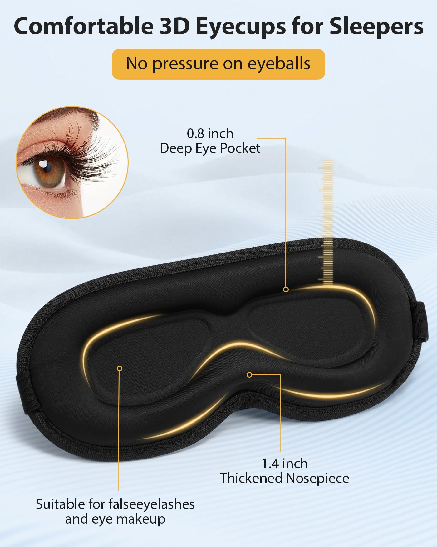 ZRUHIG copa 3D ofrece espacio para ojos y maquillaje sin presión.