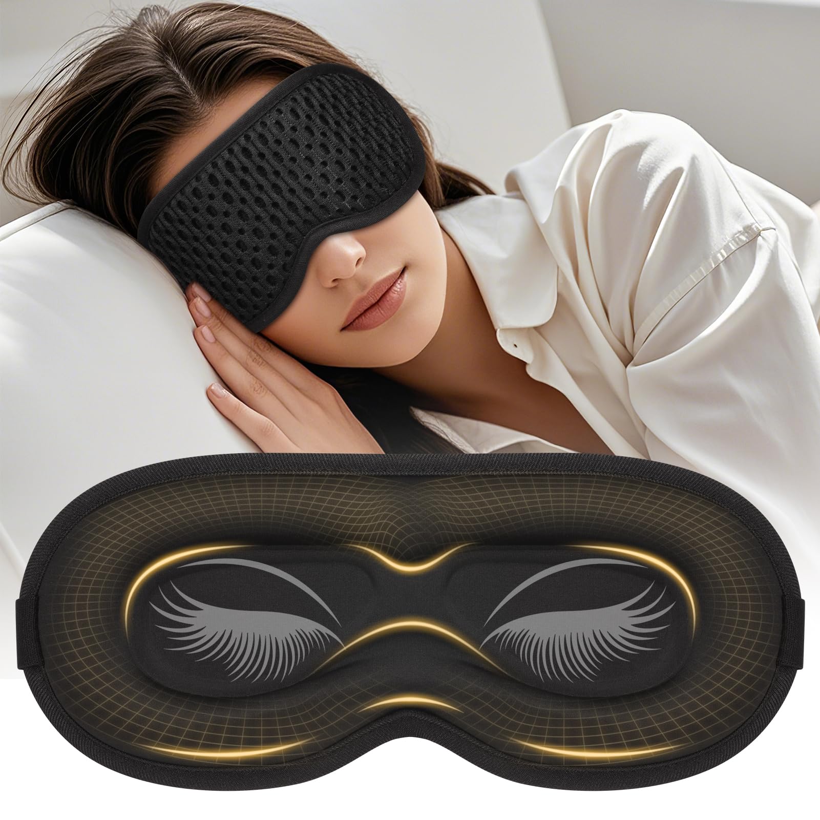 ZRUHIG máscara para dormir con copa 3D bloquea la luz para un descanso cómodo.