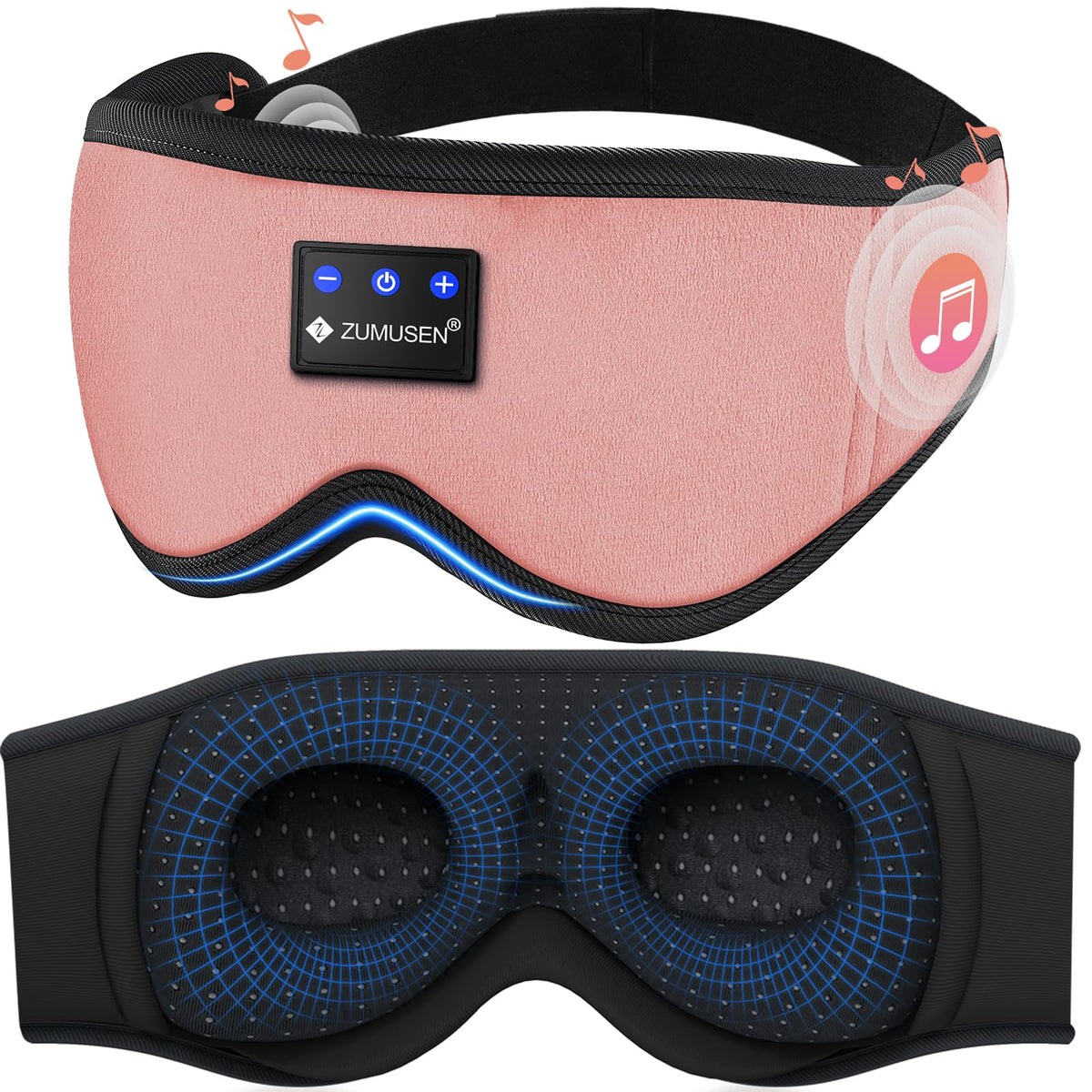 ZUMUSEN mascarilla de ojos con Bluetooth para dormir, sonido cómodo y manos libres.