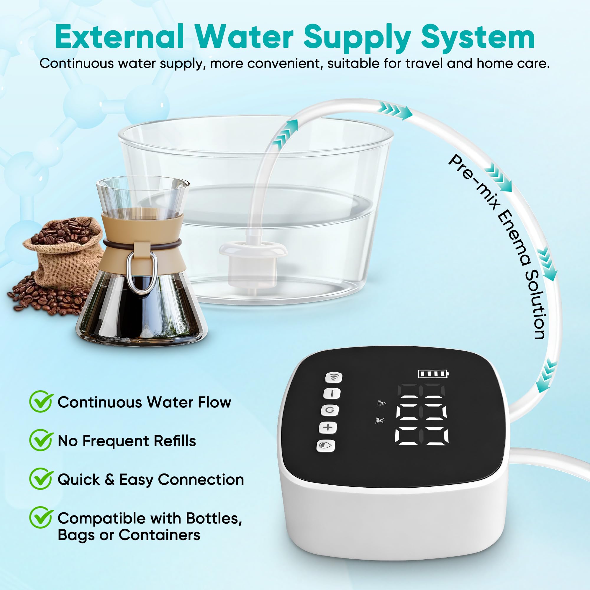 ZUOHE Enema Kit: piezas resistentes al calor para limpieza higiénica.