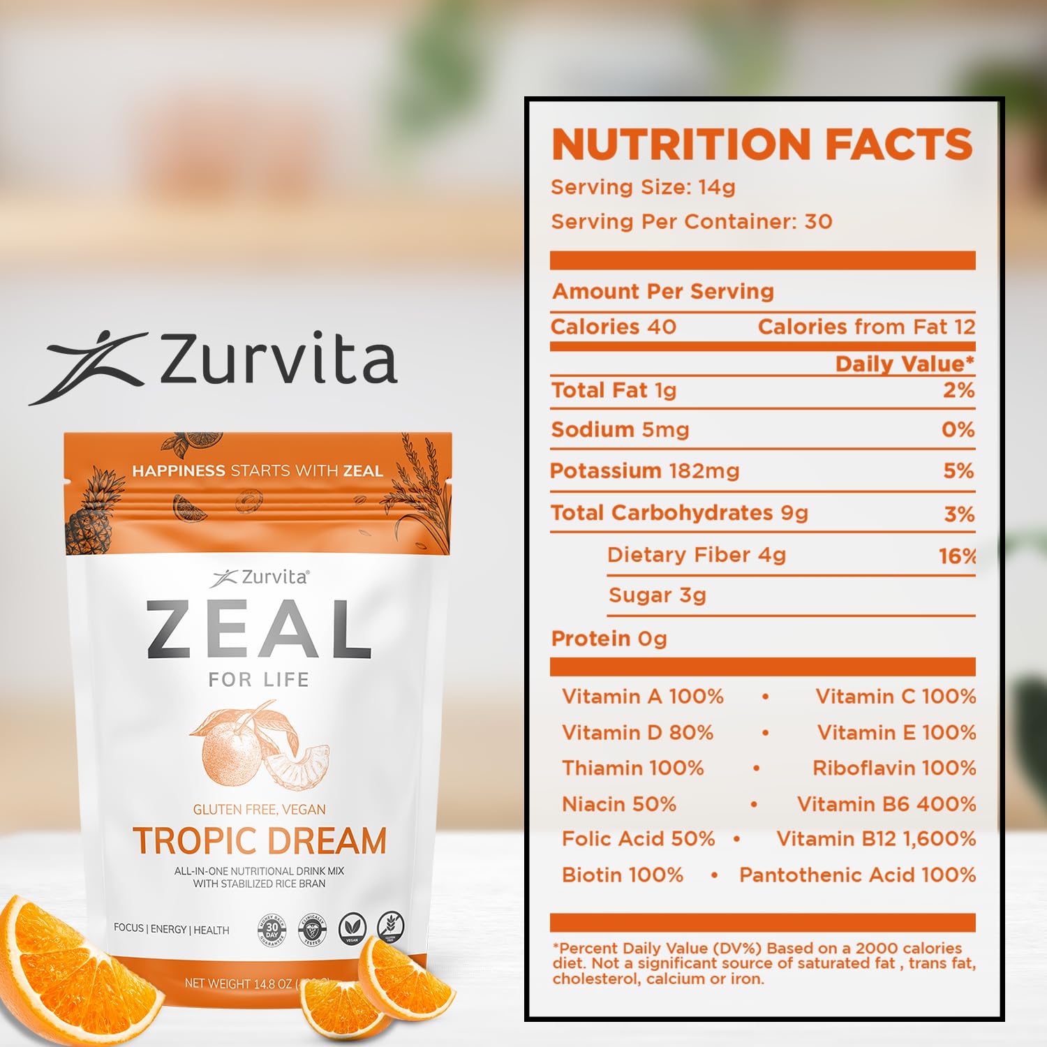 Polvo verde nutritivo de Zurvita Zeal para la vida, energía sostenida.