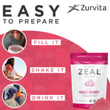 Contenido nutricional de Zurvita Zeal para Vida en formato práctico.