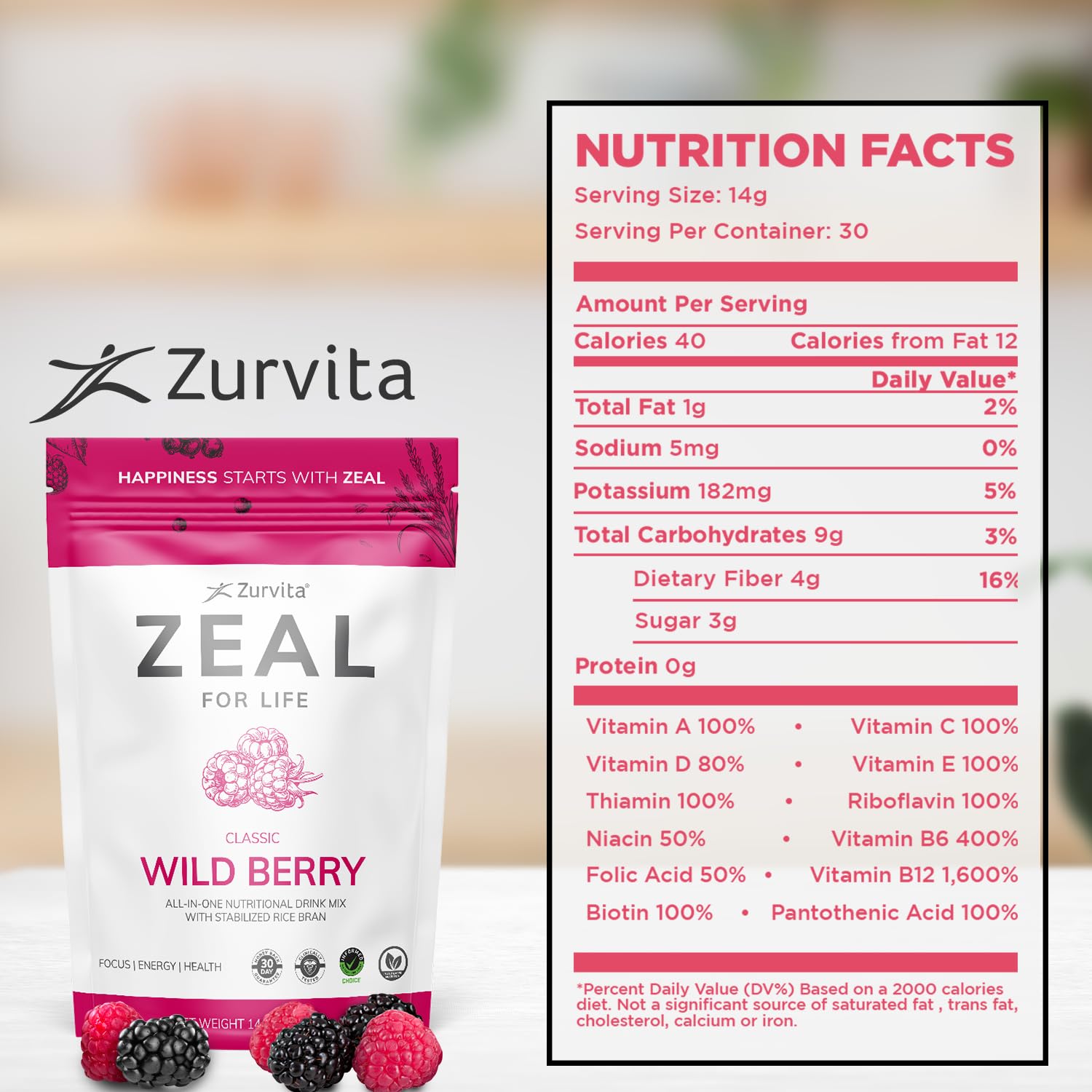 Mezcla nutricional de 420 g de Zurvita Zeal para Vida para energía estable diaria.