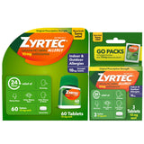 Zyrtec 24h, botella de tabletas para alivio continuo de alergias.