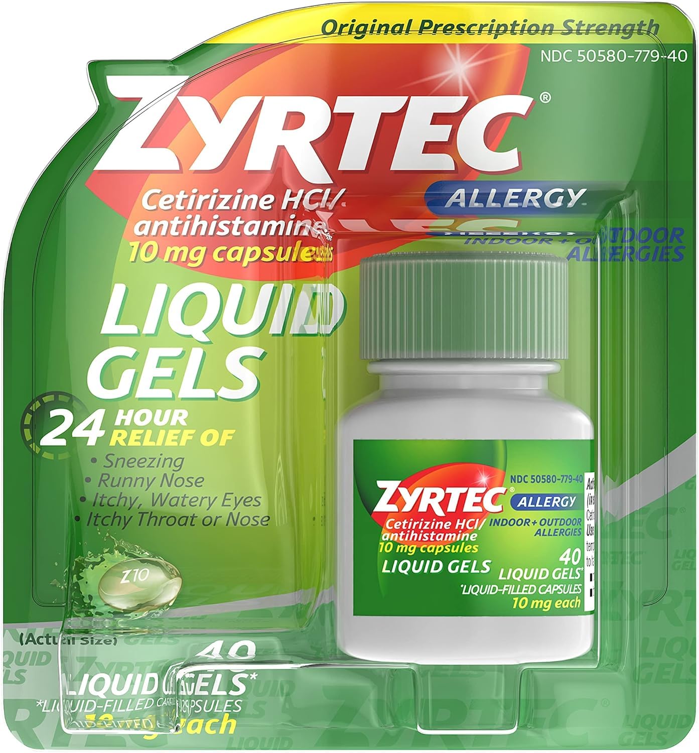 Zyrtec 24h geles líquidos en envase: alivio continuo para alergias en interiores