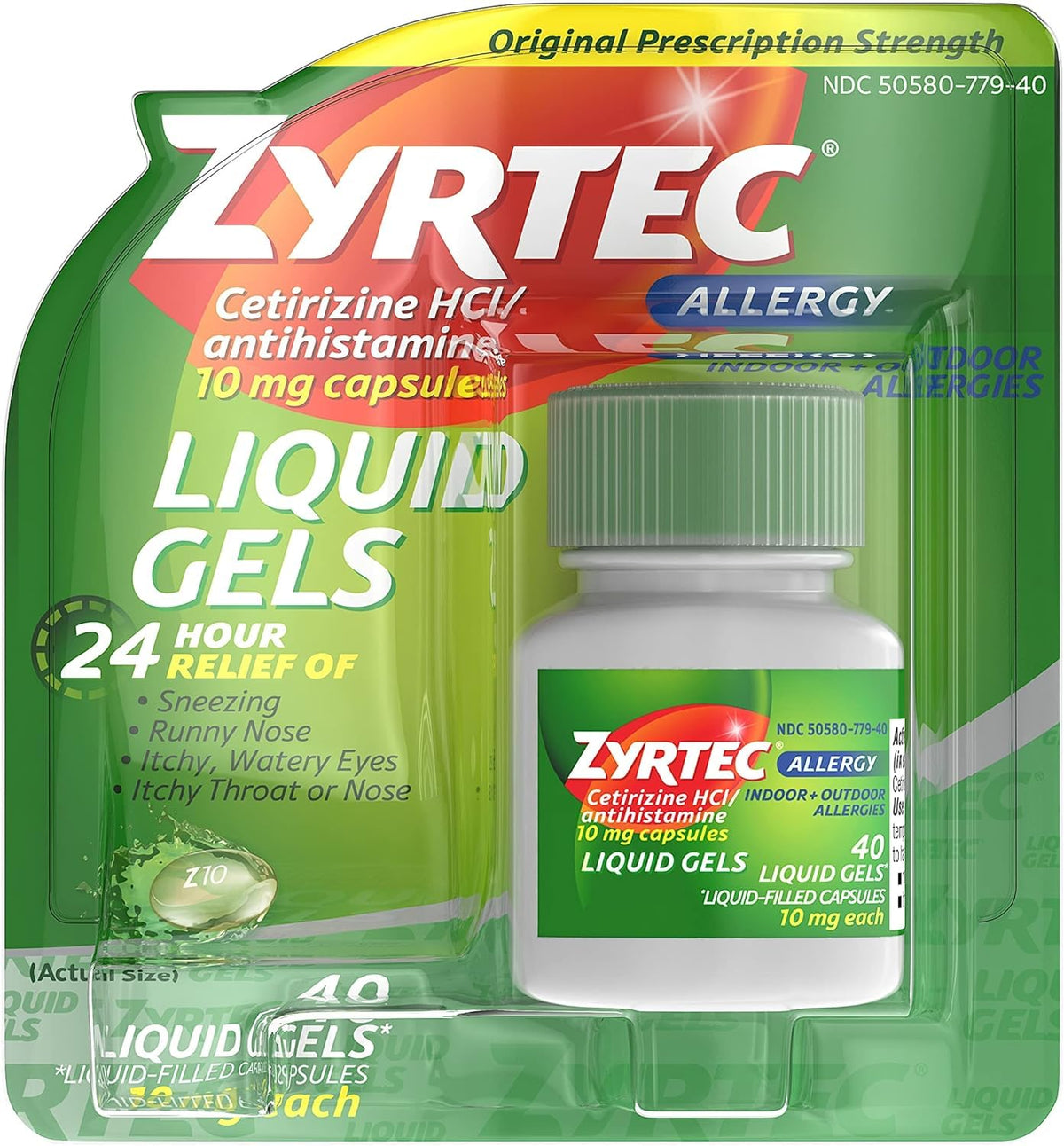 Zyrtec 24h geles líquidos en envase: alivio continuo para alergias en interiores
