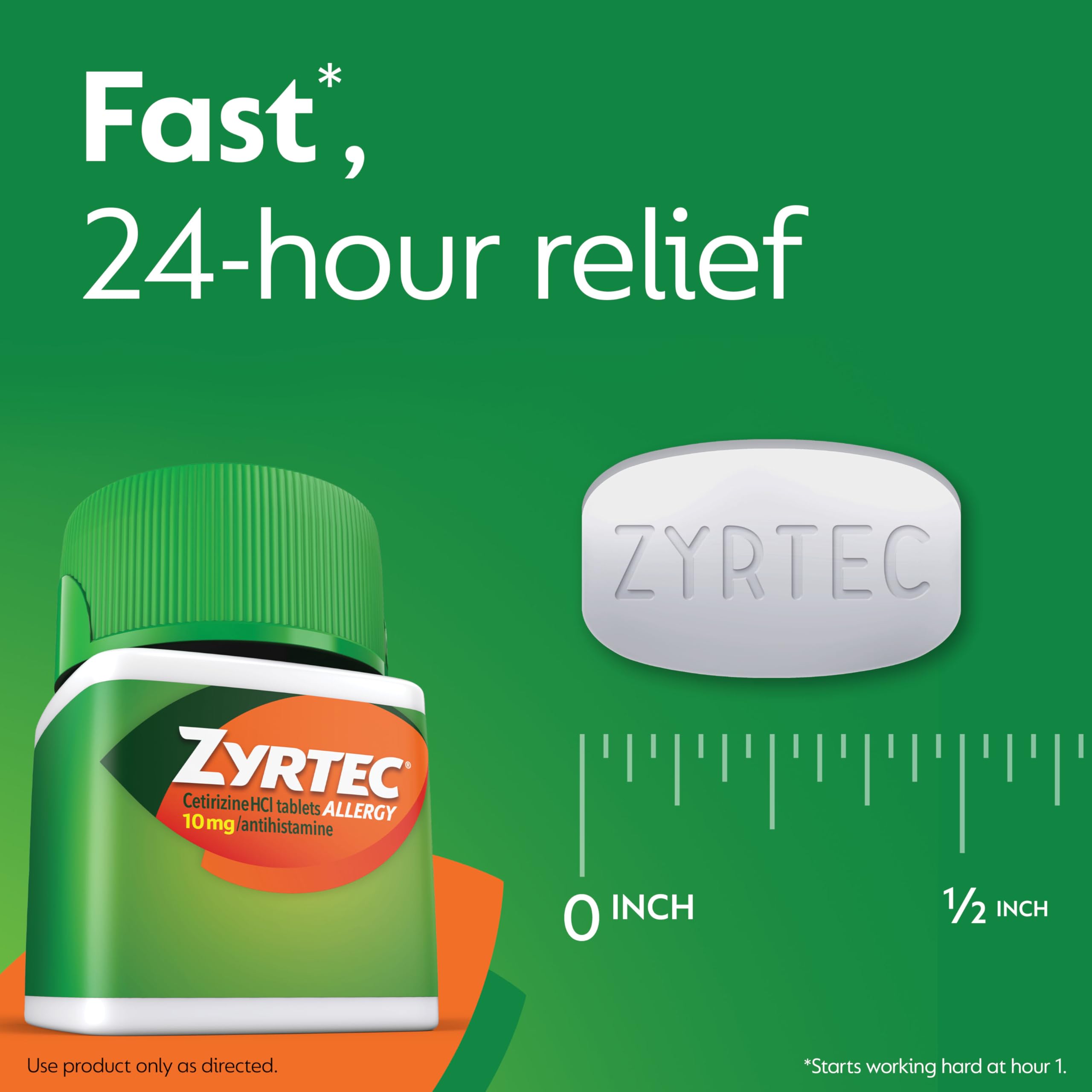 Zyrtec 24h, mano sosteniendo tabletas para uso diario.