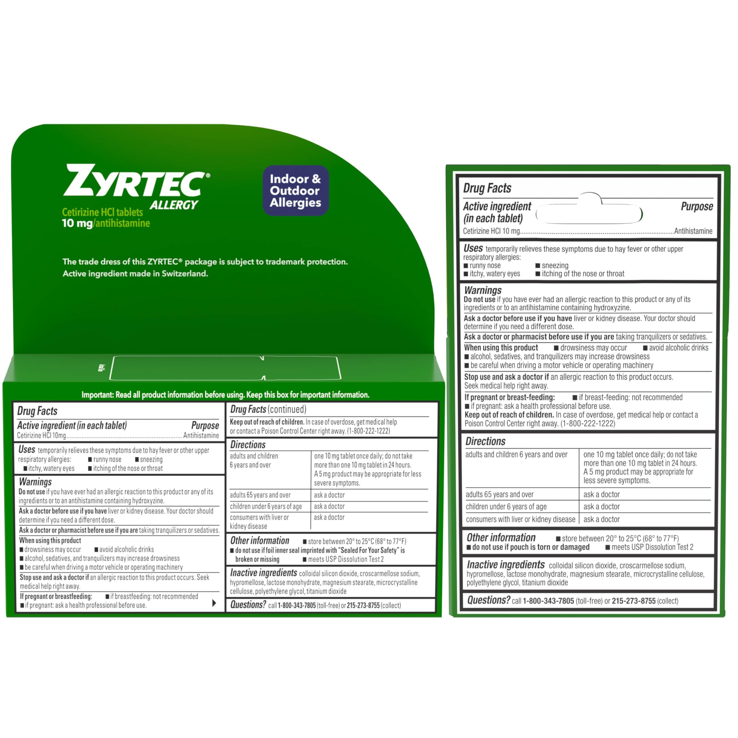 Zyrtec 24h, pack de 63 tabletas para alergias en casa o fuera.