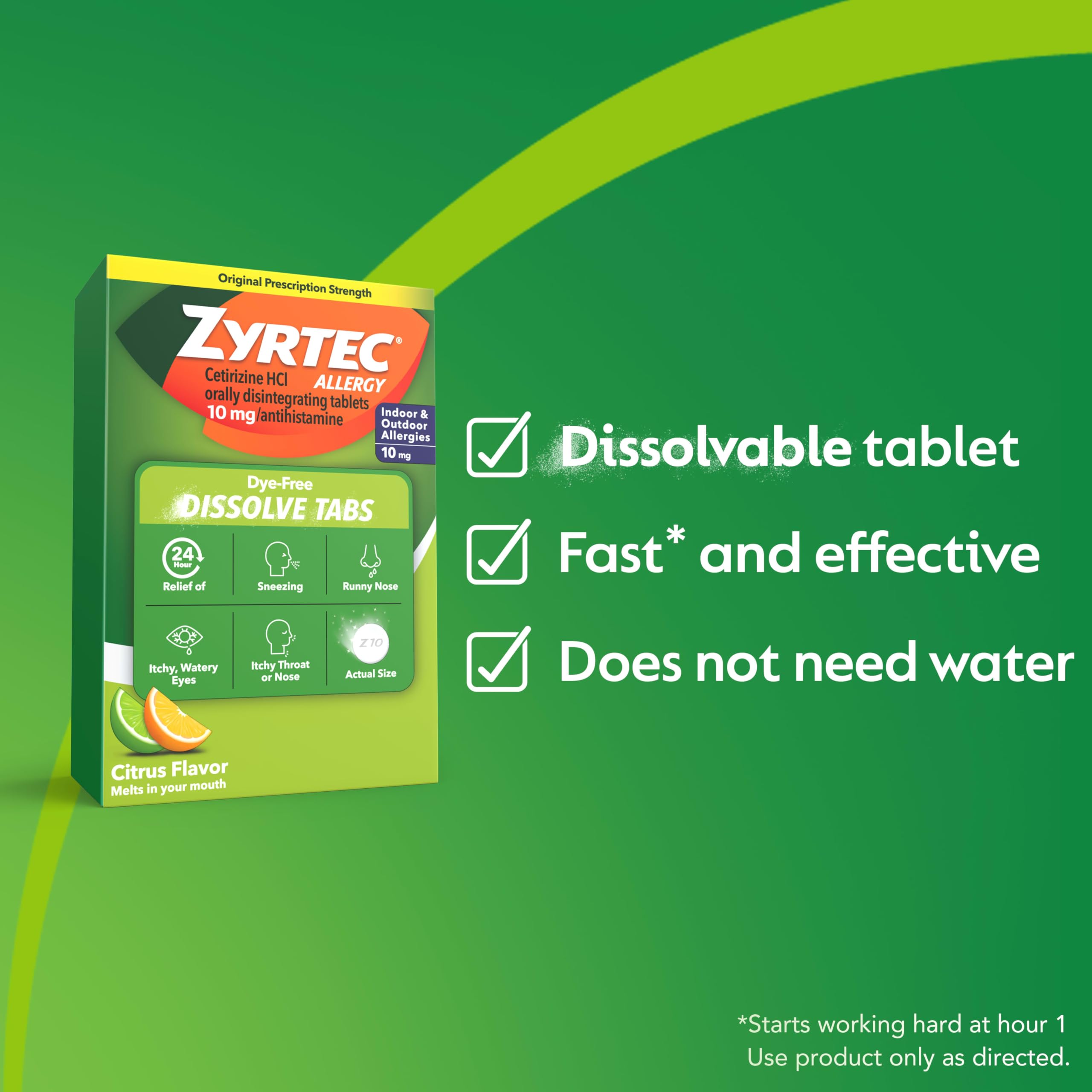 Botella de Zyrtec con 24 tabletas listas para uso diario.