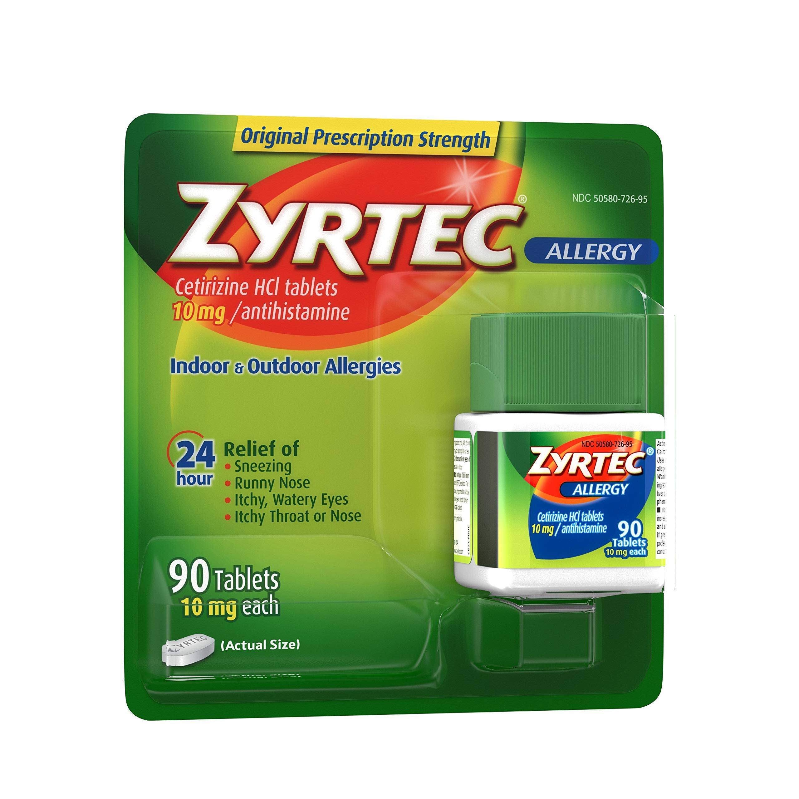 Zyrtec comprimidos 10 mg, 90 unidades, uso diario.