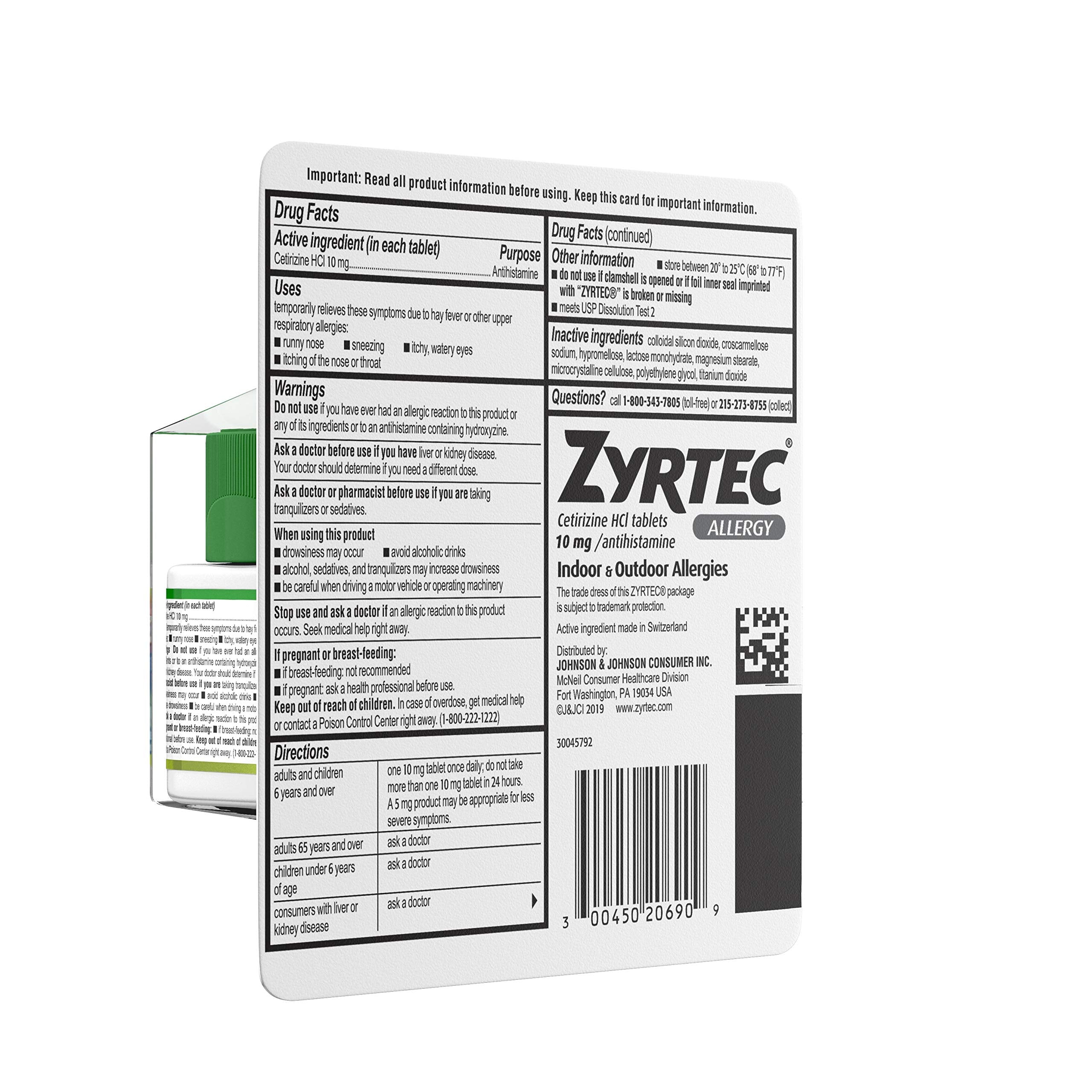 Zyrtec envase con guía de dosis.