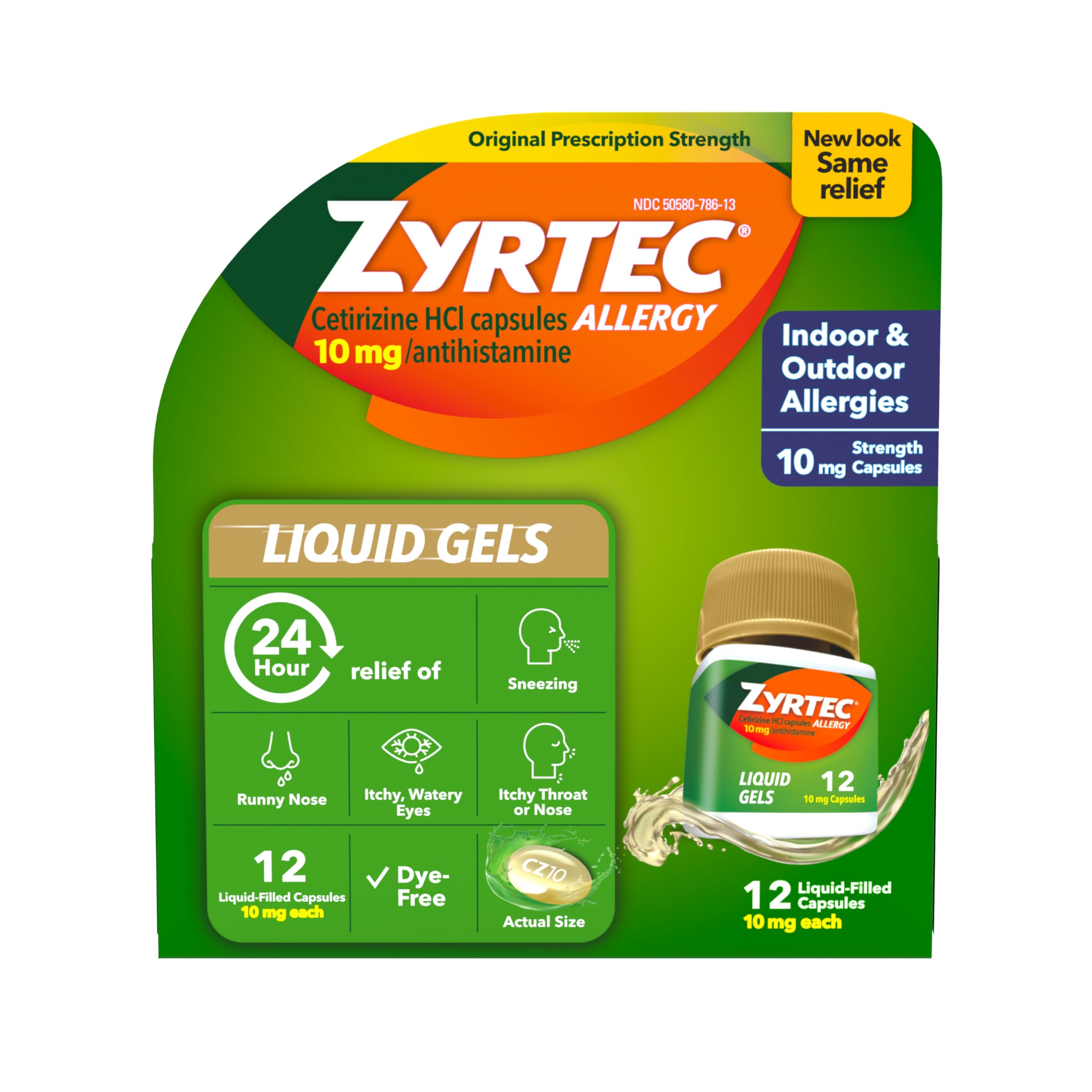 Zyrtec Liquid Gels: bote-12-unidades, alivio de alergias durante 24 horas.