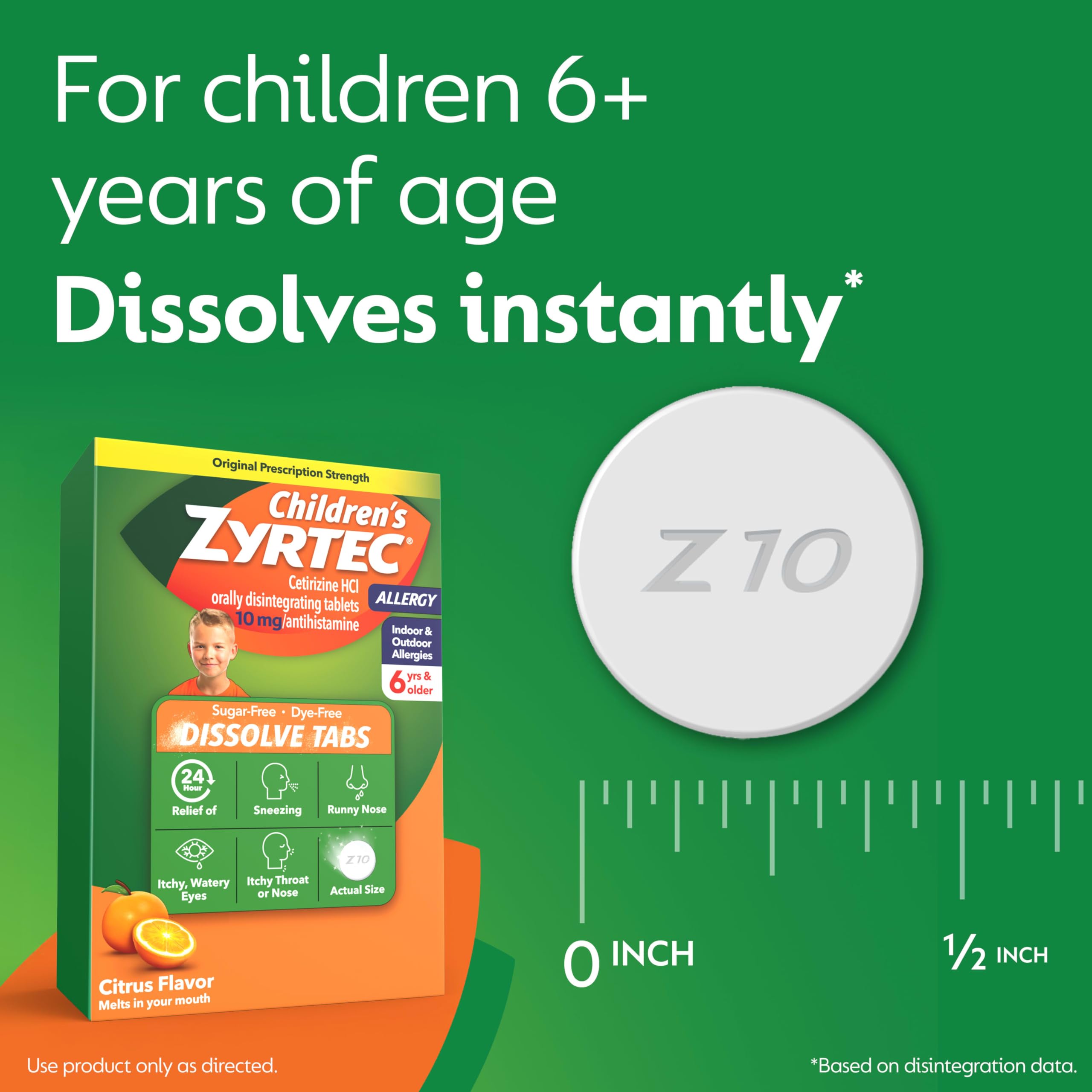 Zyrtec Niños dosis diaria 24h para alivio durante el día entero