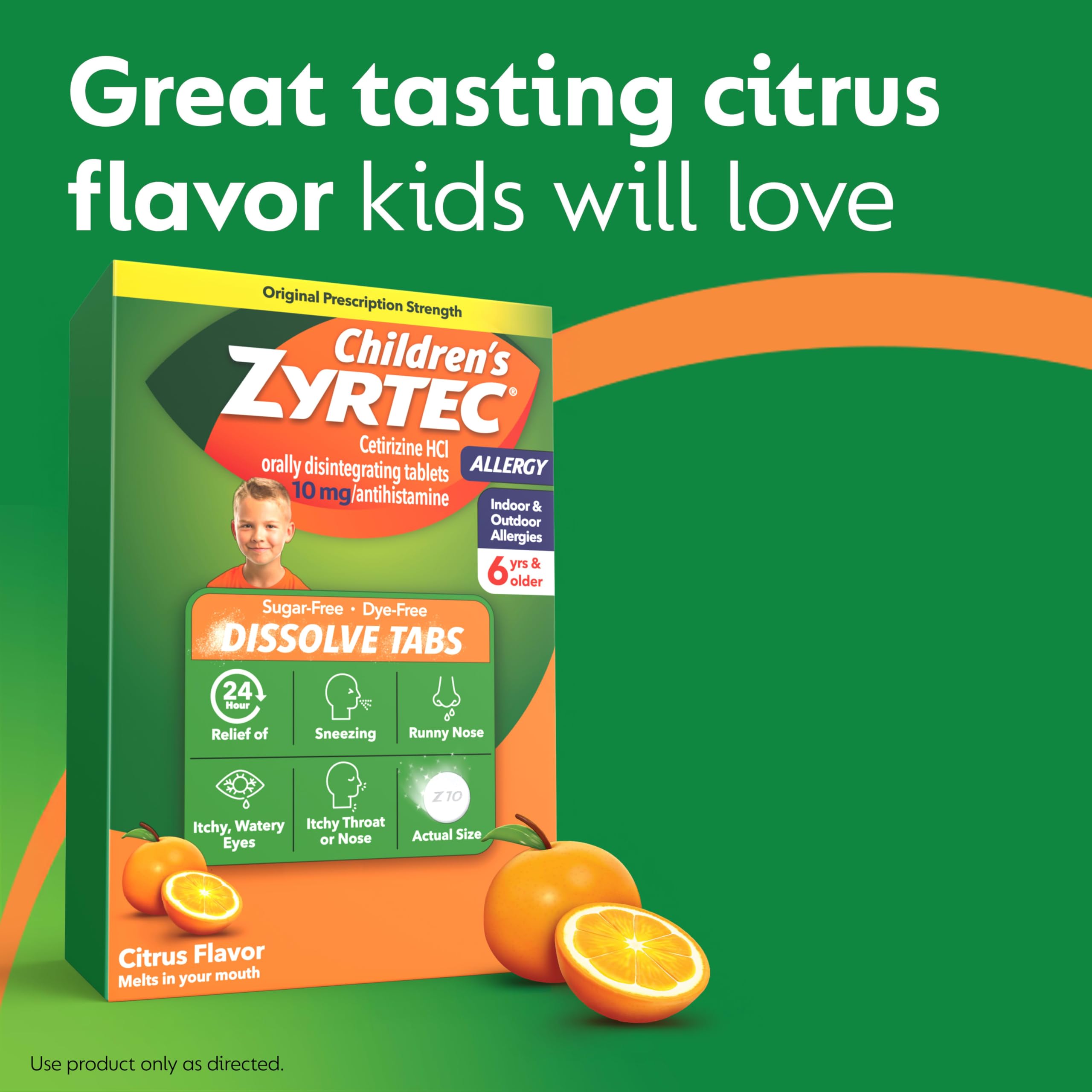 Zyrtec Niños tabletas 10 mg cetirizina disolubles sabor cítrico para estornudos diarios