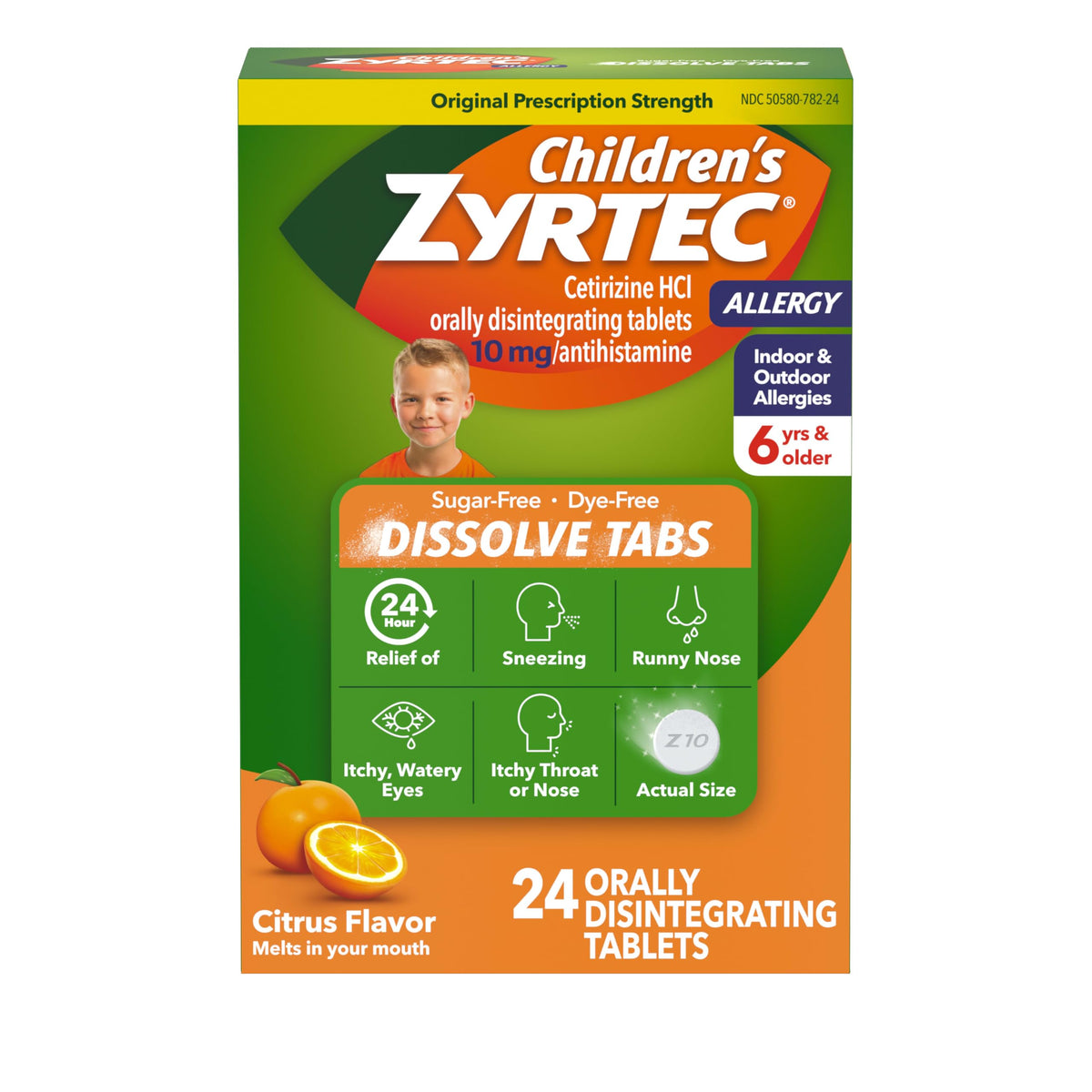 Zyrtec Niños tabletas disolubles 24h sabor cítrico para alivio de alergias diario