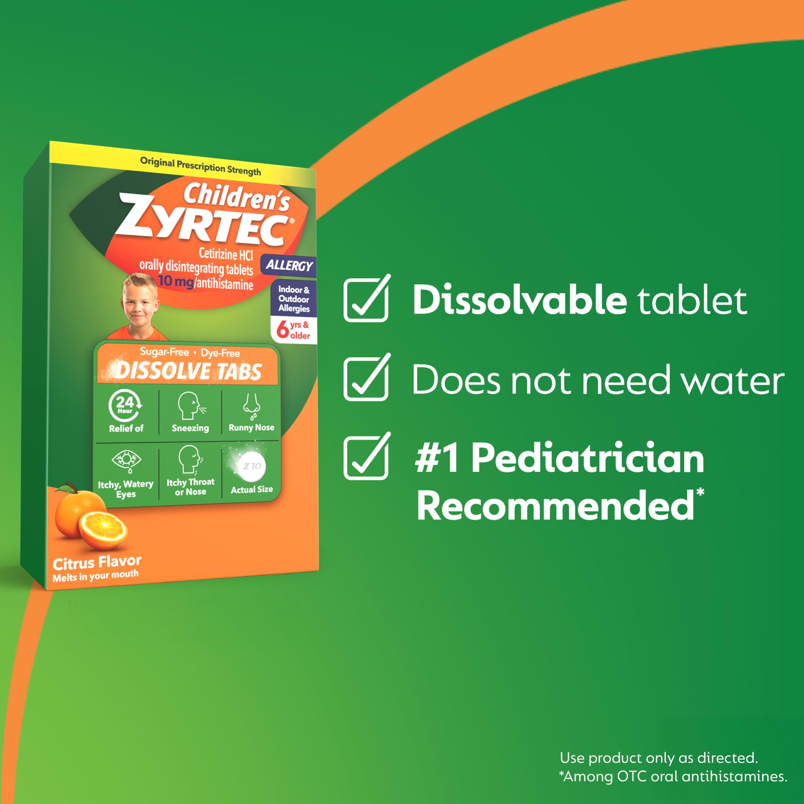 Zyrtec Niños tabletas se disuelven en boca sin agua para mayor comodidad