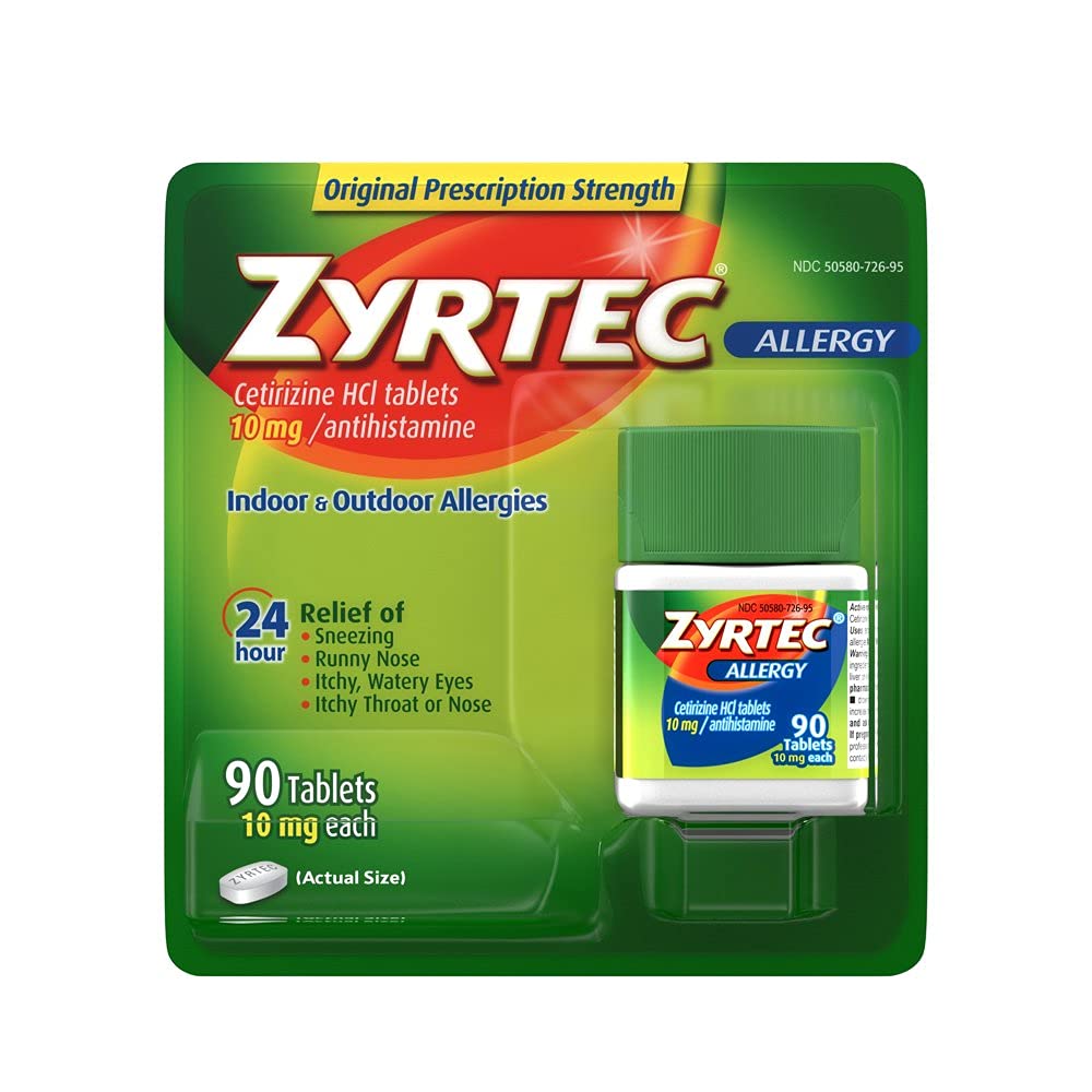 Tabletas Zyrtec de 10 mg para alivio posible de alergia diaria